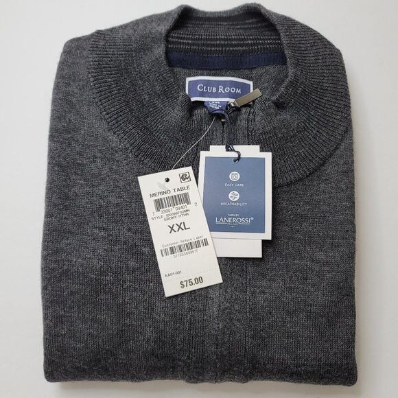 Club Room Men's Regular-Fit 14-Zip Merino Wool Blend Sweater - Picture 4 of 5